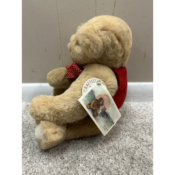 Vintage Vermont Teddy Bear Jointed with Red Vest and Bow 1987 - Picture 5 of 12